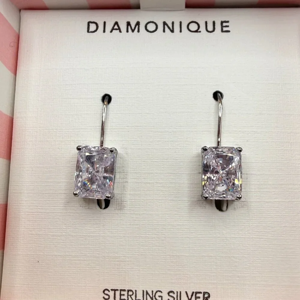 Diamonique New in Box Sterling Silver Emerald Cut CZ Earrings QVC - Picture 13 of 13